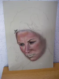Evangeline Lilly WIP #1: First and second skin layers of the face, as well as the eyes, are done