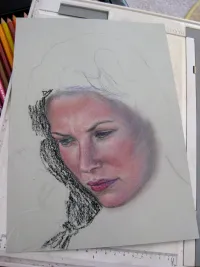 Evangeline Lilly WIP #2: Lips, freckles and more skin detail. Beginning the hair foundation