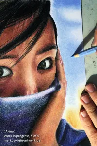 Akina WIP 5/5: Drawing the background. To create the impression of depth, the blurriness needs to represent the distance towards the background