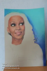 "Alicia" WIP 3 / 5: Finished background. Drawn hair outline.