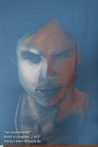 Ian Somerhalder WIP 2/5: I'm starting to layer the different shades of light, which is extra tricky with this picture beacuse of the conflicting cold and red hot light sources.