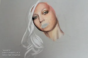 Jeannette WIP 1/4: facial layers basically in place. Beginning with the highlights of her hair. Everything still needs a lot of work though.