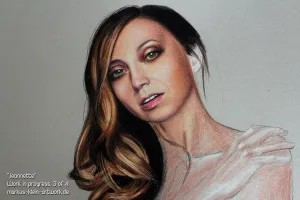 Jeannette WIP 3/4: I've finished most of the hair on the one side, and started to shade the first layers of her chest and hand.