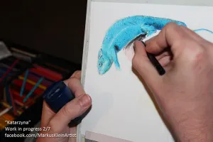 "Katarzyna" WIP 2/7: Nearly done with the chameleon, next up: hair