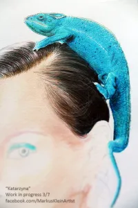 "Katarzyna" WIP 3/7: Hair done! When drawing dark hair, it's the reflections of light you draw, not the hair itself.