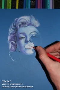"Blue Marilyn" WIP 2/11: The parts that are going to be red have to be primed thickly with white, else they won't shine.