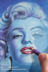 "Blue Marilyn" WIP 4/11: Detail zoom. Always keep your pencils sharp