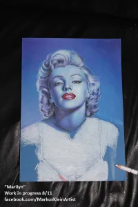 "Blue Marilyn" WIP 8/11: More priming with white. I always preserve my used white and black pencil stubs for such stupid filling works, that don't require much finesse.