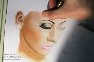 Myriam von M WIP 3/8: The lashes of the right eye are finished. Currently working on her eyebrow.