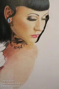 Myriam von M WIP 5/7: I've pre-shaded her chest, now I start with the tattoos. I draw them well defined at first, then I add blurry edges to create a depth-of-field (see next step)