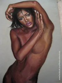 Naomi WIP #9: ...and post blend. Now to finishh the image by applying the detail structures to her body, using the pastel pencils. Finally I do some corrections and improvements, and of course the cleanup.