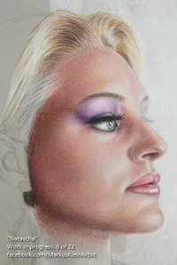 "Natascha" Work in progress 6 / 12: Added some background, beginning with the hair
