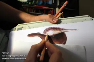 Onita WIP 7/10: Always put a blank paper between your hand and the drawing, to protect it from accidents