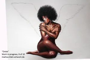 Onita WIP 8/10: That's it, her body is finished. Now we're adding wings, I've already sketched an outline.