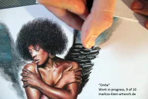 Onita WIP 9/10: I've created a basic shading for the wings. Now I'm adding the individual feathers.