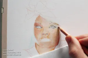 Onna Sakura WIP 1/6: basic outlines, and the first layers of facial shading