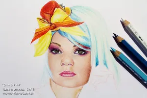 Onna Sakura WIP 3/6: Drawing the hair with several shades and hues of blue.