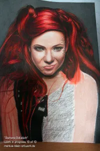 Ramona Rotstich WIP 10/10: Here you can observe how the indentations are visible after hatching over them. Of course the sequin still needs a lot more work, but it's a good starting point.