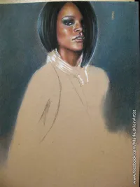 Rihanna WIP Step 4 / 9: Primed the background with various dark, cold pastels.