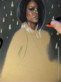 Rihanna WIP Step 6 / 9: My first attempt at the sparks. Looked kinda cheesy and non realistic, so I removed most of them and started over.
