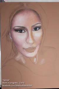 Senna WIP 2 / 6: Beginning to shade her face and to color her eyes