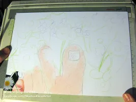 Springtime Feet WIP 1 / 16: It all begins with outlines. For images with such complex details, it is easier to finish each bit step by step. I'm starting at the lower left with the first daisy