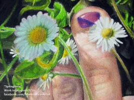 Springtime Feet WIP 9 / 16: Finishing the toe. It's fun to cast all those shadows!