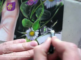 Springtime Feet WIP 14 / 16: Blending and hatching green and black color into each other to achieve the real dark green tones