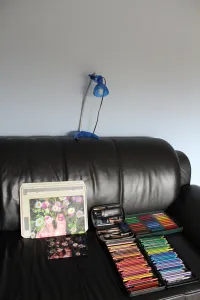 Springtime Feet: My workspace. Comfy!