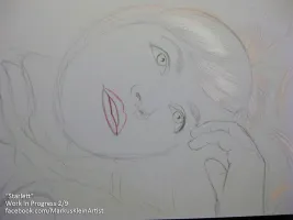 Starlett WIP 2/9: Giving contour to eyes, nose and lips. Also planning the highlights of the hair.