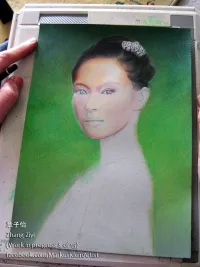 Zhang Ziyi WIP 8/15: Finally done with the background - I wanted the gradient to be really smooth but with pencil texture