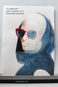 Ava WIP 1/5: On this WIP pic you can see the outlines and the underpainting. I've also started to work out the sunglasses.