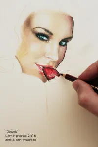 Claudelle WIP 2/6: Completed most of the facial shading, drawing the strawberry