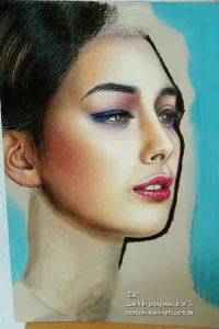 Elif WIP 4/5: shading of her face is mostly done, now beginning to draw her hair