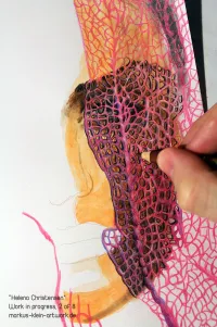 Helena Christensen WIP 2/8: Working out details behind all the little holes