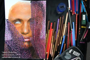 Helena Christensen WIP 6/8: Progressing nicely, a glimpse onto part of the colors I used.