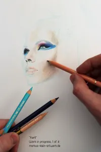 Kerli WIP 1/4: Rough outlines and basic facial shading. Eyes are mostly complete.