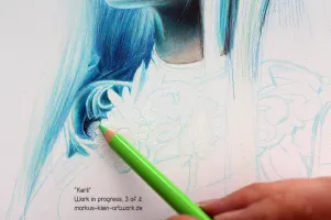 Kerli WIP 3/4: I've sketched in the ornamental shapes, then I begin to shade them from left to right.