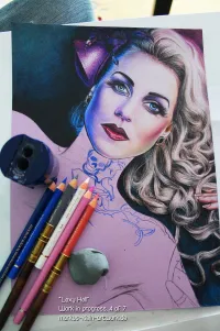 Lexy Hell WIP 4/7: Hair done, now sketching in her tattoos