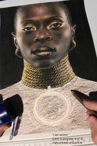 Lish Jecinta WIP 9/10: Drawing those chains around her neck was a pain! Prepared the underpainting of her chest.