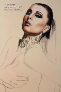 Makani Terror WIP 3/7: Facial features nearly complete. Beginning to sketch her body.