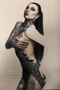Makani Terror WIP 6/7: Almost done with her body tattoos, all that's left to do is her other arm and hand.