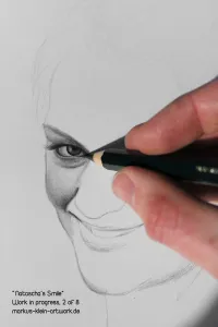 Natascha's Smile WIP 2/8: After completing the outline sketch, I'm beginning with the shading process. Here I'm working on the eye.