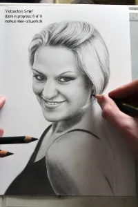 Natascha's Smile WIP 6/8: I've completed most of the hair and begun with her dress and shoulders.