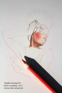 Ophelia WIP 1/5: Upper body outlines, started to shade her face