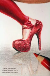 Ophelia WIP 4/5: here's anoter detail shot. Again, to get a good idea of the scale, compare the shoe's details with the pencil tip size.