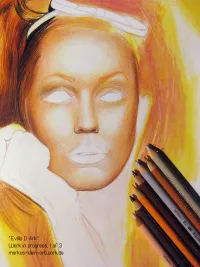 Evilla D Ark WIP 1/3: Basic outlines and background shading. First layers of facial shading in place.