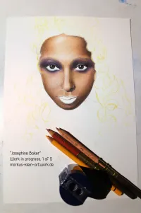 Josephine Baker WIP 1/5: I've already completed most of the facial skin tones. Since I'm working off a black and white photograph of the 1920, this is a bit of trial and error.