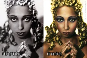 Josephine Baker WIP Bonus: Comparison between reference photo and the drawing.