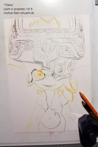 Midna WIP 1/6: Most outlines are in place! Also tried some of the patterns on her helmet.
